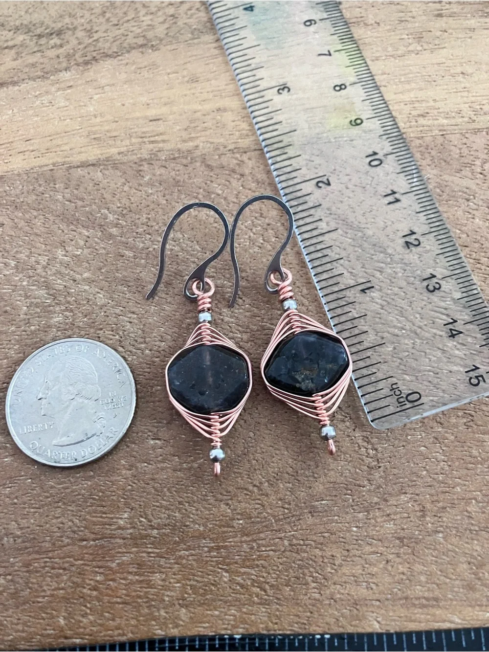 Copper wire wrapped natural iolite gemstone earrings stainless steel